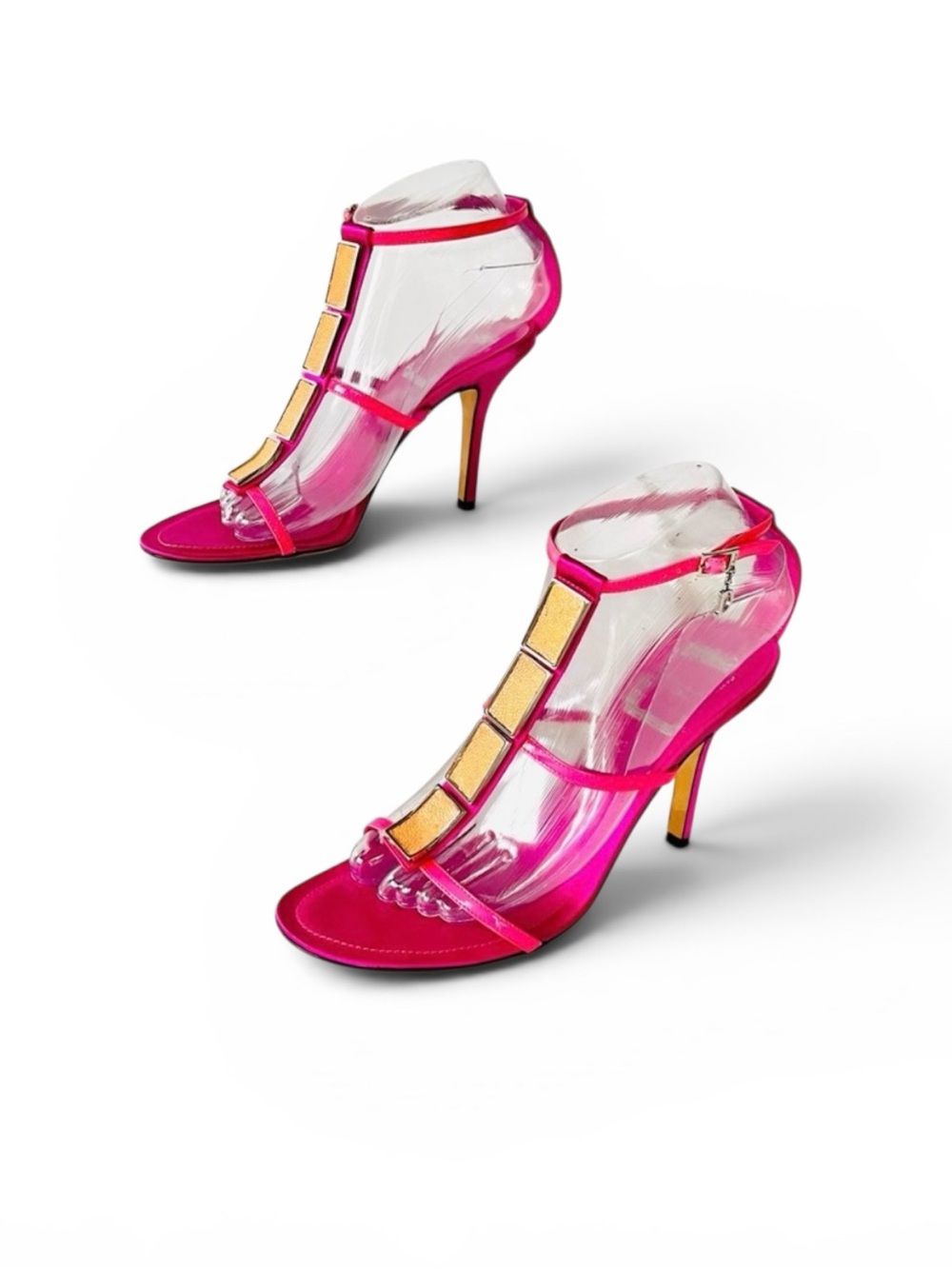 Dior hot pink and peach satin sandals 37.5
